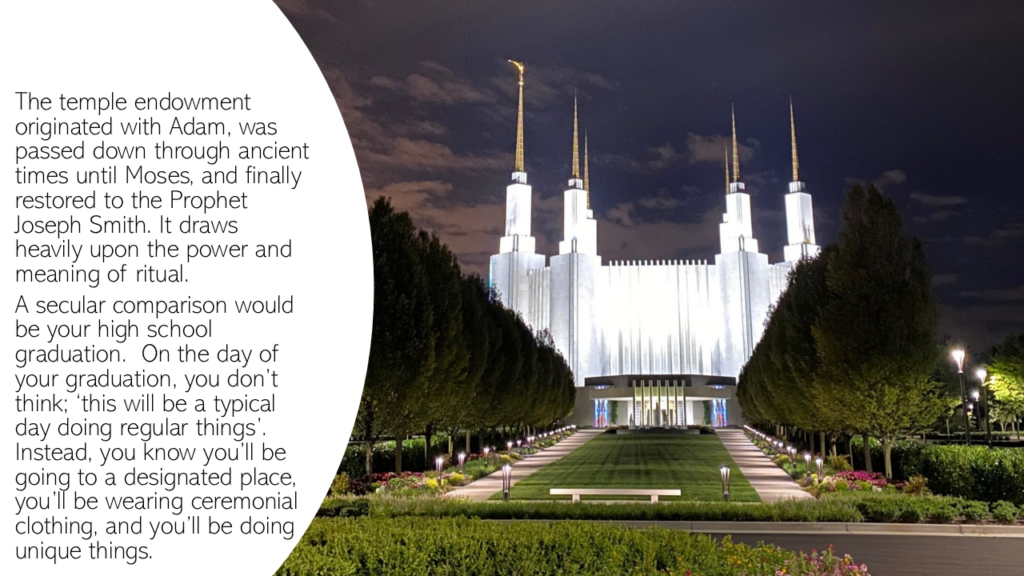 A sacred temple of the Church of Jesus Christ of Latter-day Saints, symbolizing spiritual growth and covenant-making. "Mormon" temple